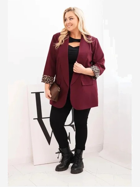 Dámska sako Plus Size s podšívkou v panterke slivková