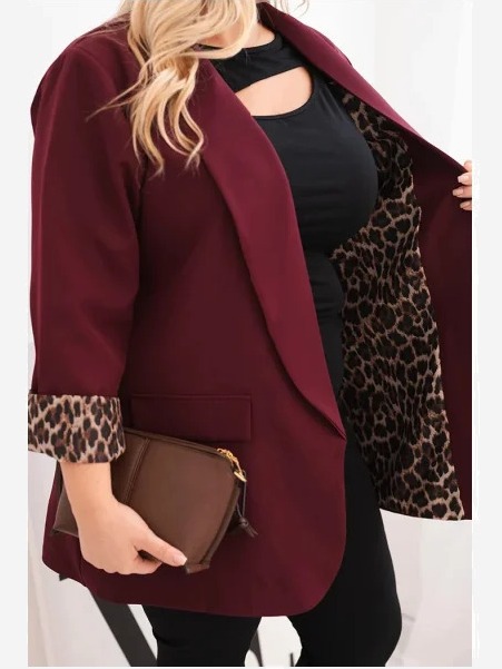 Dámska sako Plus Size s podšívkou v panterke slivková