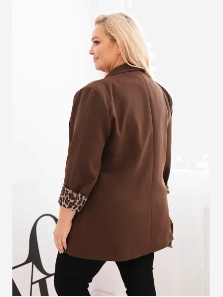 Dámska sako veľkosti Plus Size s podšívkou v leopardom vzore hnedá