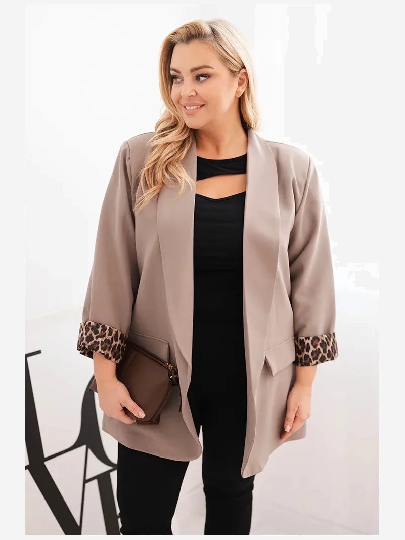 Dámska bunda Plus Size s podšívkou v leopardím vzore fango