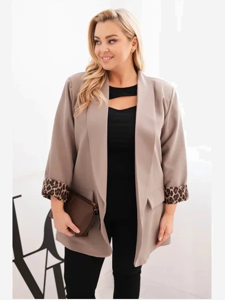 Dámska bunda Plus Size s podšívkou v leopardím vzore fango