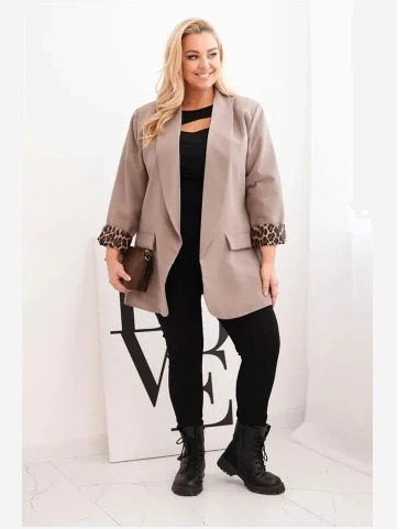 Dámska bunda Plus Size s podšívkou v leopardím vzore fango