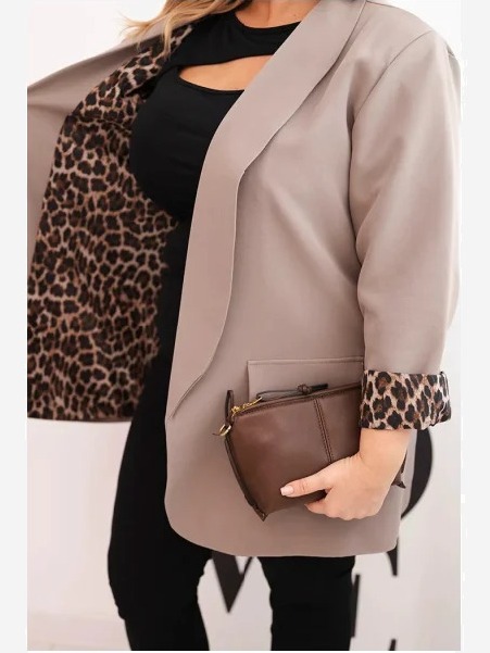 Dámska bunda Plus Size s podšívkou v leopardím vzore fango