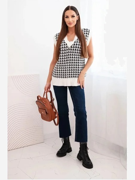 Sveter Houndstooth bez rukávov ecru