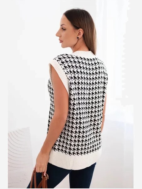 Sveter Houndstooth bez rukávov ecru