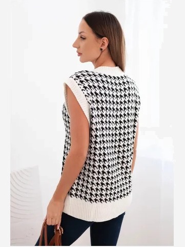 Sveter Houndstooth bez rukávov ecru