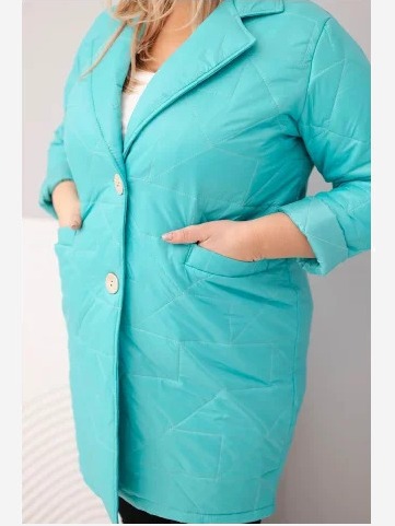 Dámska bunda Plus Size prešívaná s ozdobnými gombíkmi a golierom tmavozelená