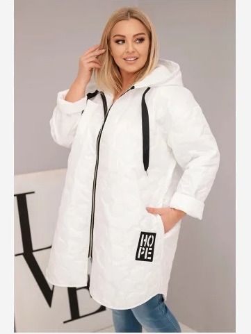 Dámska bunda Plus Size prešívaná s kapucňou a nápisom HOPE biela