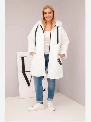Dámska bunda Plus Size prešívaná s kapucňou a nápisom HOPE biela