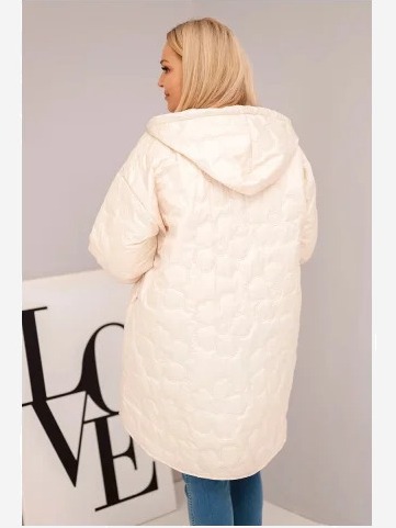 Dámska bunda Plus Size prešívaná s kapucňou a nápisom HOPE svetlo béžová