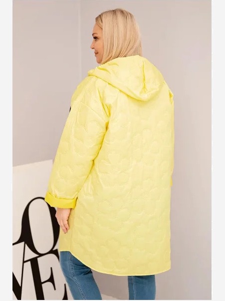 Dámska bunda Plus Size prešívaná s kapucňou a nápisom HOPE žltá
