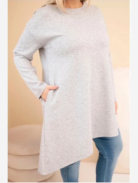 Dámska sukňa Plus Size z viskózy s voľným strihom a dlhým rukávom šedá