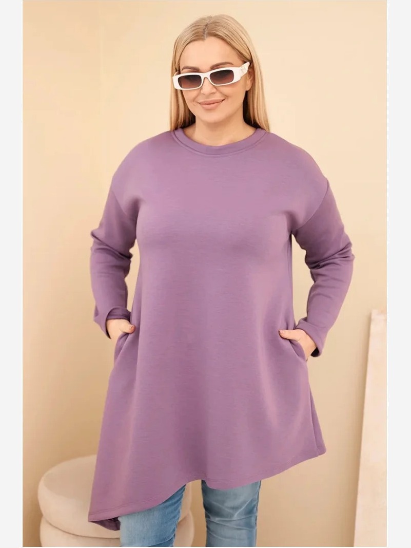 Dámska sukňa Plus Size z viskózy s voľným strihom a dlhým rukávom fialová