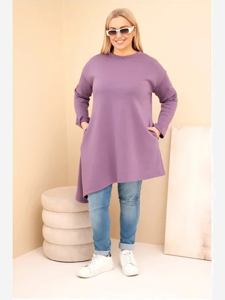 Dámska sukňa Plus Size z viskózy s voľným strihom a dlhým rukávom fialová