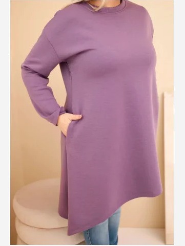 Dámska sukňa Plus Size z viskózy s voľným strihom a dlhým rukávom fialová