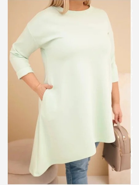 Dámska sukňa Plus Size z viskózy s voľným strihom a dlhým rukávom mätová