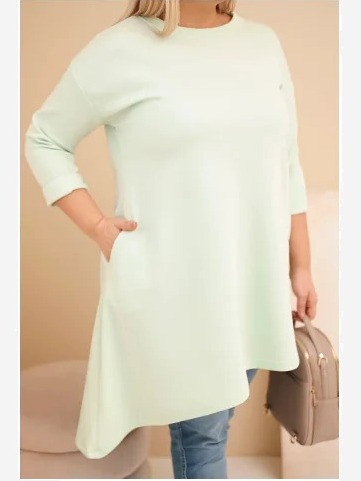 Dámska sukňa Plus Size z viskózy s voľným strihom a dlhým rukávom mätová