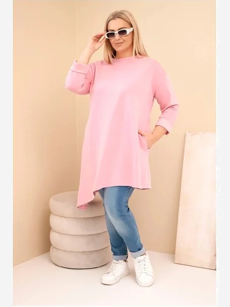 Dámska sukňa Plus Size z viskózy s voľným strihom a dlhým rukávom tmavý pudrový ruž