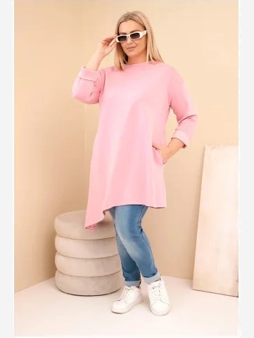 Dámska sukňa Plus Size z viskózy s voľným strihom a dlhým rukávom tmavý pudrový ruž