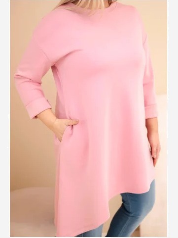 Dámska sukňa Plus Size z viskózy s voľným strihom a dlhým rukávom tmavý pudrový ruž