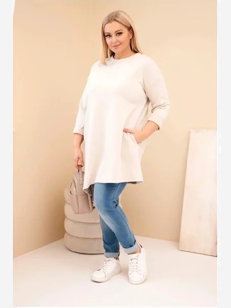 Dámska sukňa Plus Size z viskózy s voľným strihom a dlhým rukávom béžová