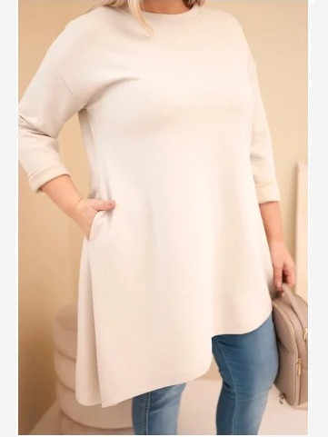 Dámska sukňa Plus Size z viskózy s voľným strihom a dlhým rukávom béžová