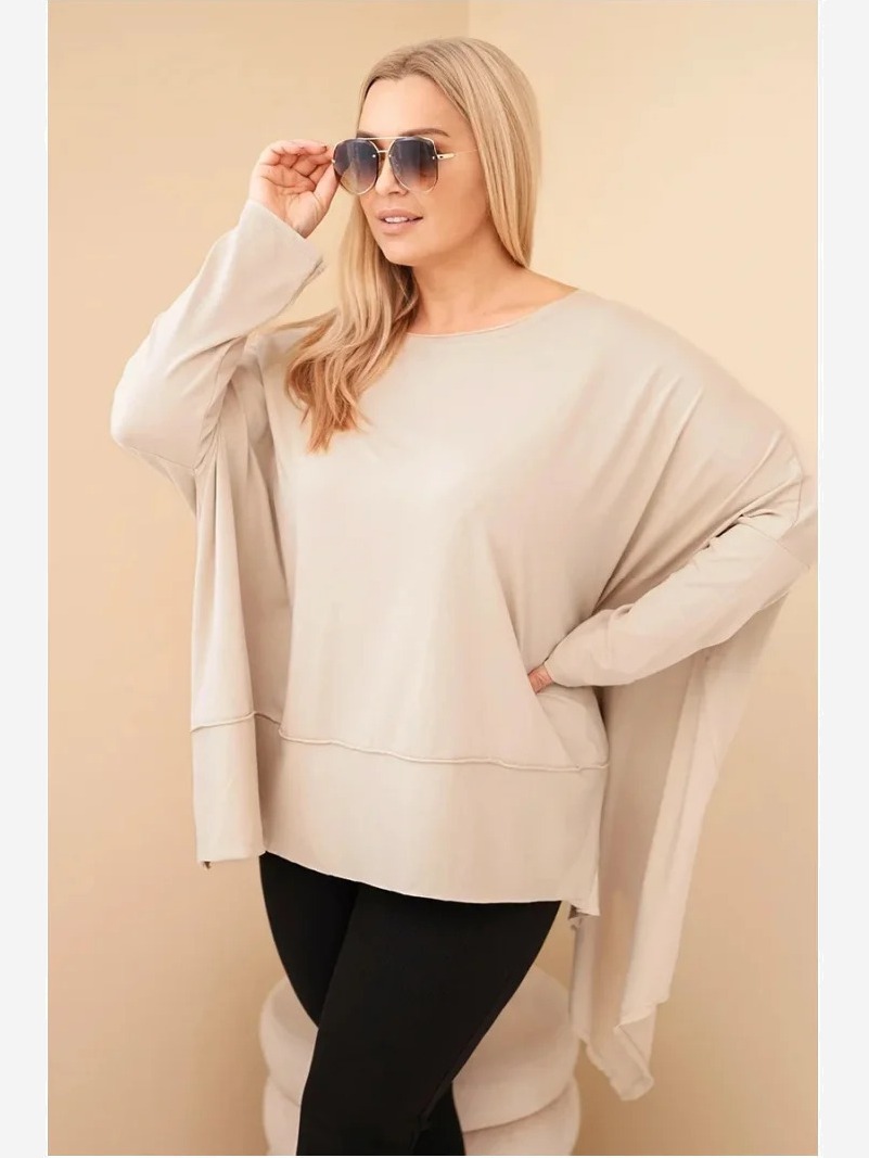 Dámska tunika Plus Size z bavlny s asymetrickým spodkom béžová