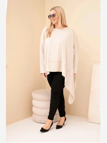 Dámska tunika Plus Size z bavlny s asymetrickým spodkom béžová
