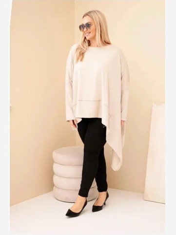 Dámska tunika Plus Size z bavlny s asymetrickým spodkom béžová
