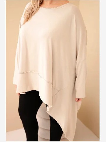 Dámska tunika Plus Size z bavlny s asymetrickým spodkom béžová
