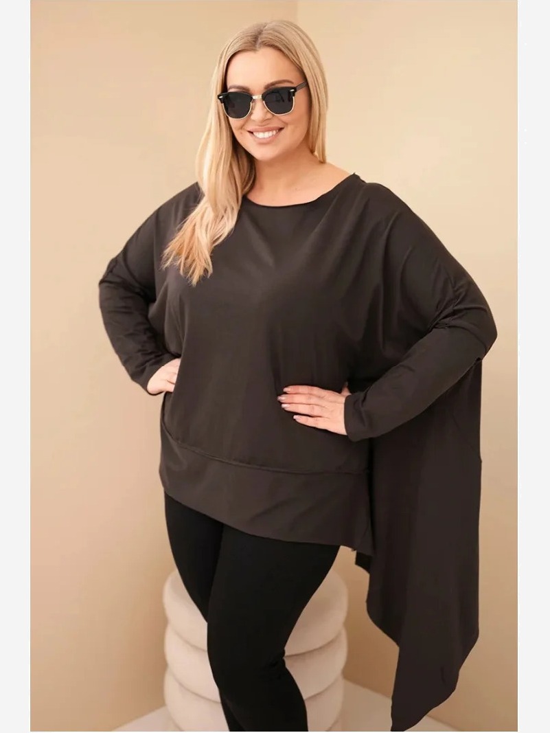 Dámska tunika Plus Size z bavlny s asymetrickým spodkom hnedá