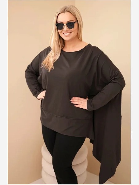 Dámska tunika Plus Size z bavlny s asymetrickým spodkom hnedá
