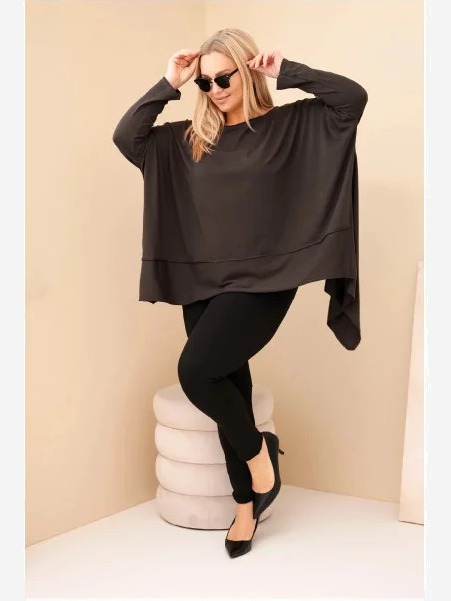 Dámska tunika Plus Size z bavlny s asymetrickým spodkom hnedá