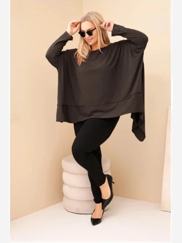 Dámska tunika Plus Size z bavlny s asymetrickým spodkom hnedá