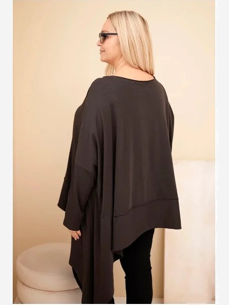 Dámska tunika Plus Size z bavlny s asymetrickým spodkom hnedá