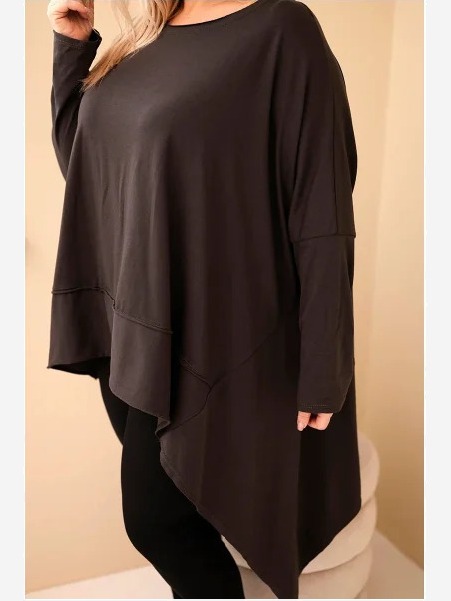 Dámska tunika Plus Size z bavlny s asymetrickým spodkom hnedá