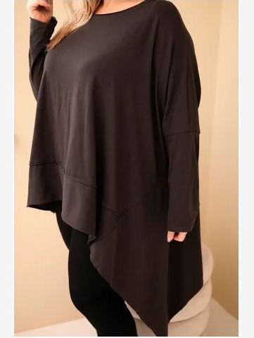 Dámska tunika Plus Size z bavlny s asymetrickým spodkom hnedá