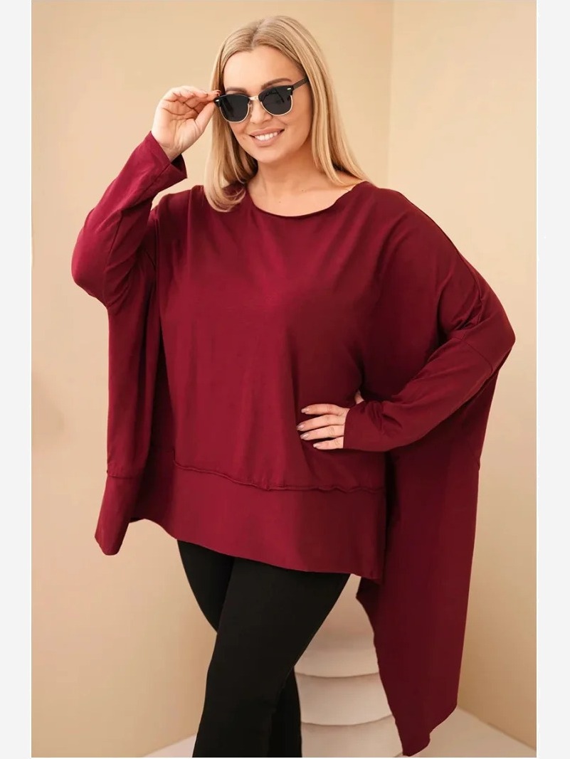Dámska tunika Plus Size z bavlny s asymetrickým spodkom bordová