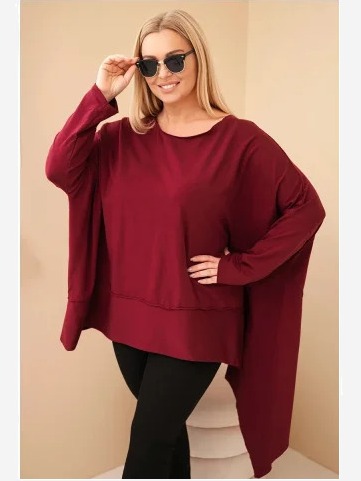 Dámska tunika Plus Size z bavlny s asymetrickým spodkom bordová
