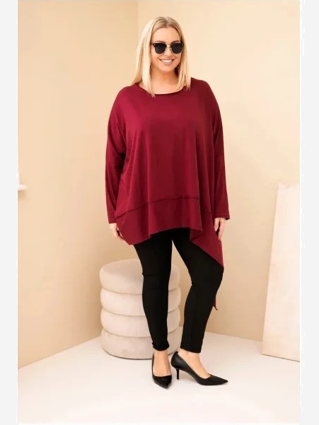 Dámska tunika Plus Size z bavlny s asymetrickým spodkom bordová