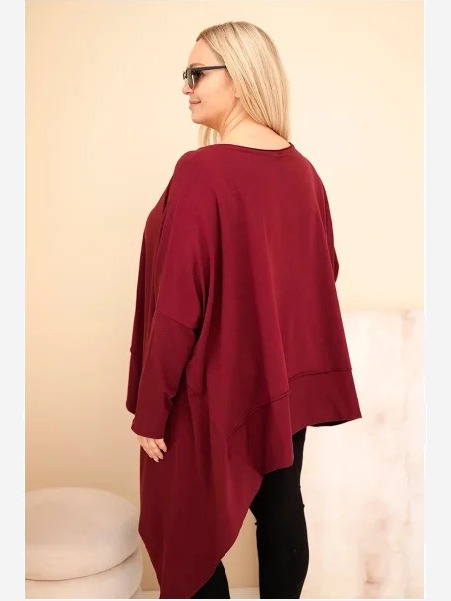 Dámska tunika Plus Size z bavlny s asymetrickým spodkom bordová