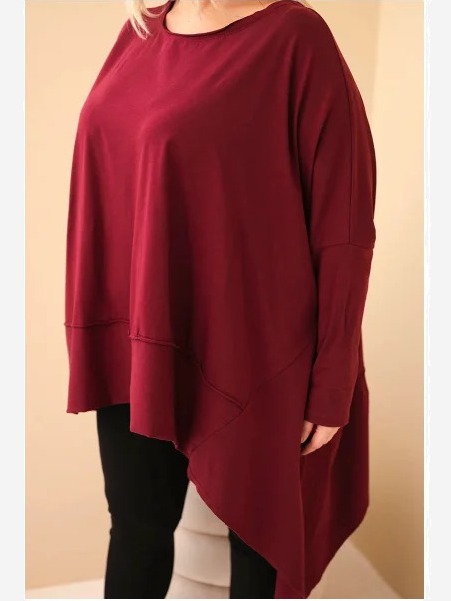 Dámska tunika Plus Size z bavlny s asymetrickým spodkom bordová
