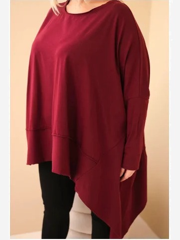 Dámska tunika Plus Size z bavlny s asymetrickým spodkom bordová