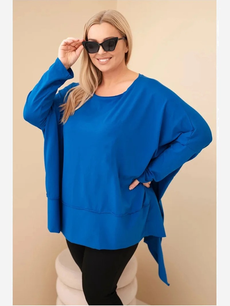 Dámska tunika Plus Size z bavlny s asymetrickým spodkom chabrová