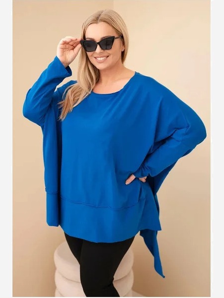 Dámska tunika Plus Size z bavlny s asymetrickým spodkom chabrová