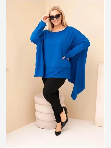 Dámska tunika Plus Size z bavlny s asymetrickým spodkom chabrová