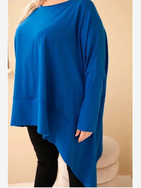 Dámska tunika Plus Size z bavlny s asymetrickým spodkom chabrová