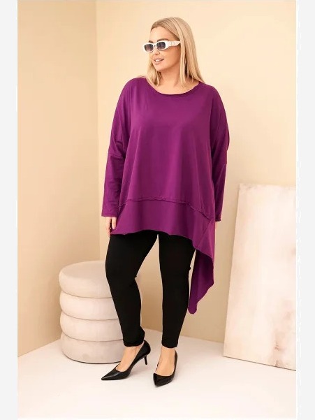 Tunika dámska Plus Size z bavlny s asymetrickým spodkom tmavo fialová