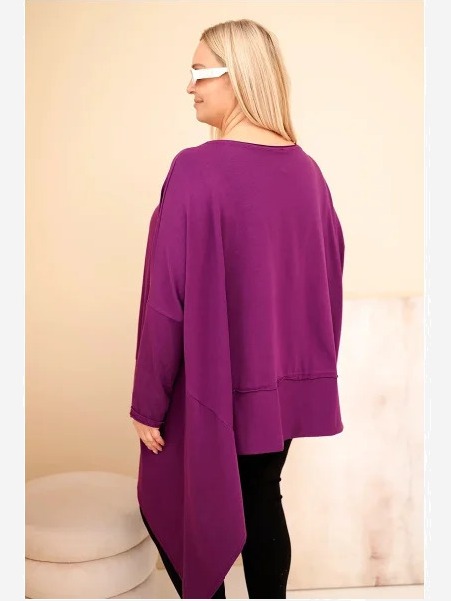 Tunika dámska Plus Size z bavlny s asymetrickým spodkom tmavo fialová