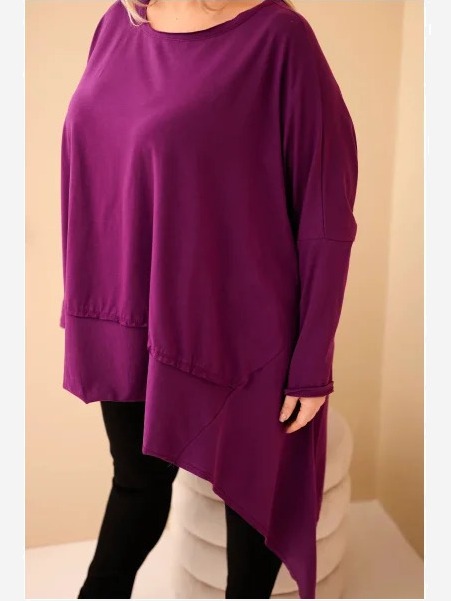 Tunika dámska Plus Size z bavlny s asymetrickým spodkom tmavo fialová